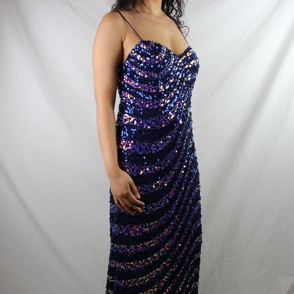 Adriana Papell Blue Sparkle Gown Size 4 - Picture 4 of 4